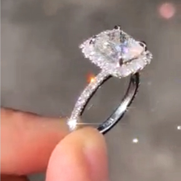 Diamond Jewelry - Diamond 2CTW Genuine Cushion Cut Halo White Gold Ring Certified GIA Authentic